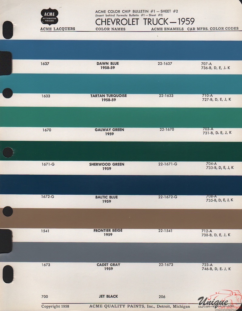1959 GM Truck And Commercial Paint Charts Acme 2